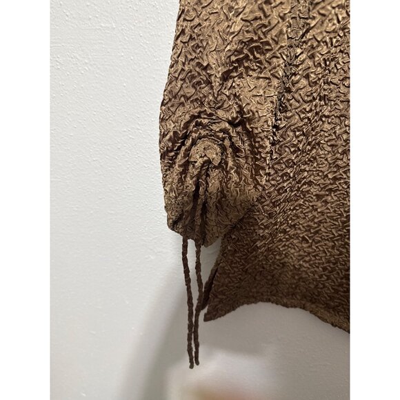 Graff By Um Company Blouse Brown Textured Rouched Sleeve NWT Womans PS - Picture 4 of 5